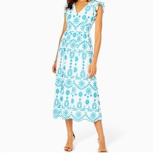 Lilly Pulitzer Lillyanne Flutter Sleeve Eyelet Midi Dress! NWT Size 00